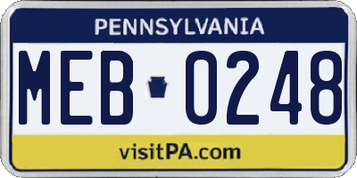 PA license plate MEB0248