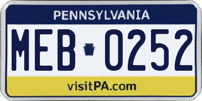 PA license plate MEB0252