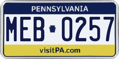 PA license plate MEB0257