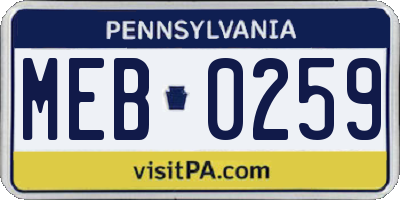 PA license plate MEB0259