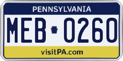 PA license plate MEB0260