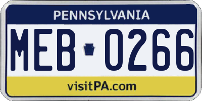 PA license plate MEB0266