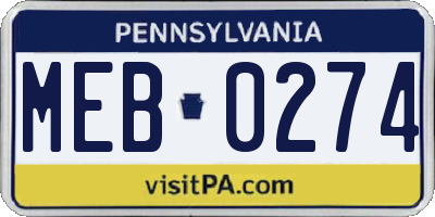 PA license plate MEB0274