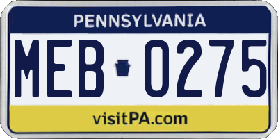 PA license plate MEB0275
