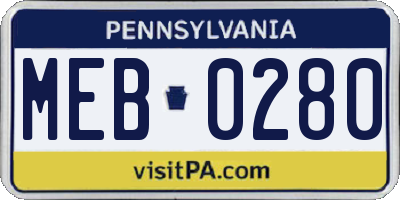 PA license plate MEB0280