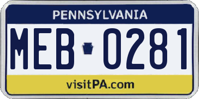 PA license plate MEB0281