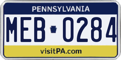 PA license plate MEB0284
