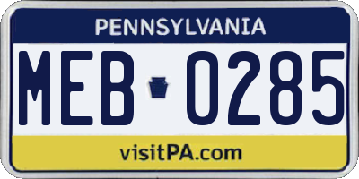 PA license plate MEB0285