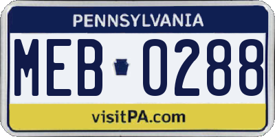 PA license plate MEB0288