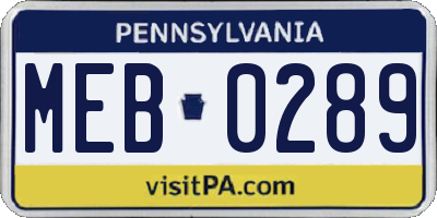 PA license plate MEB0289
