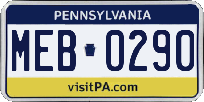 PA license plate MEB0290