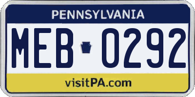 PA license plate MEB0292