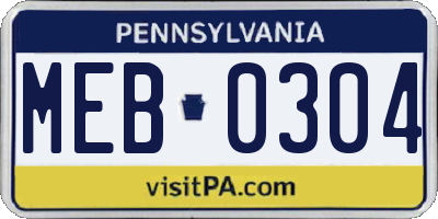 PA license plate MEB0304