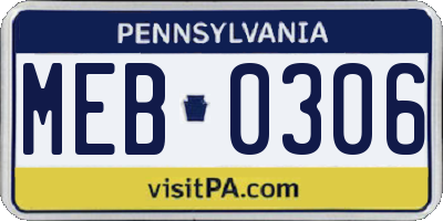 PA license plate MEB0306