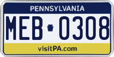 PA license plate MEB0308