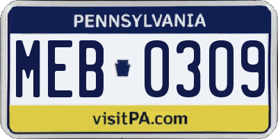 PA license plate MEB0309