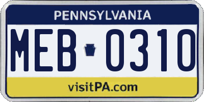 PA license plate MEB0310