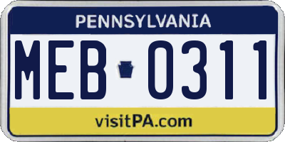 PA license plate MEB0311