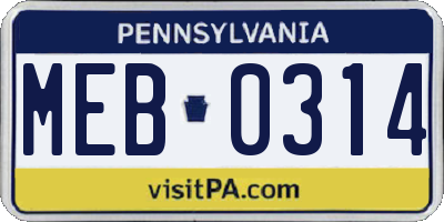 PA license plate MEB0314