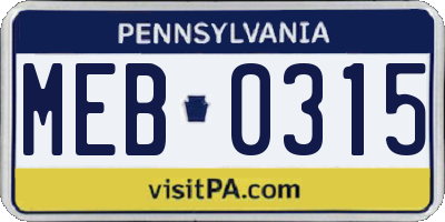 PA license plate MEB0315