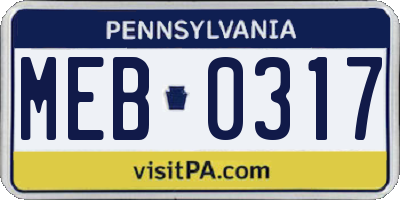 PA license plate MEB0317