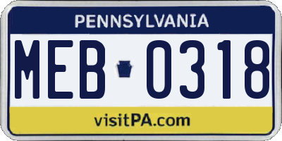 PA license plate MEB0318