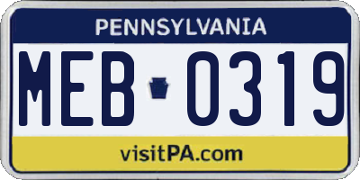 PA license plate MEB0319