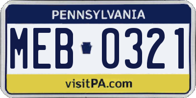 PA license plate MEB0321