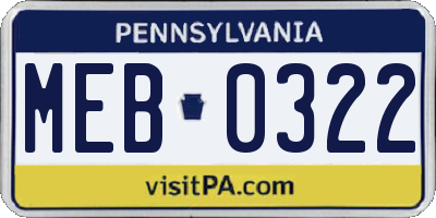PA license plate MEB0322