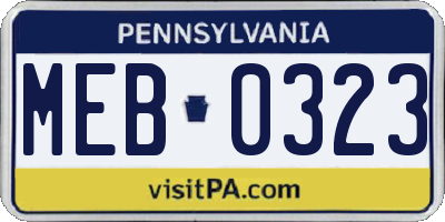PA license plate MEB0323