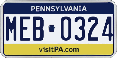 PA license plate MEB0324