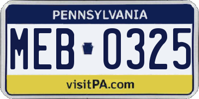 PA license plate MEB0325