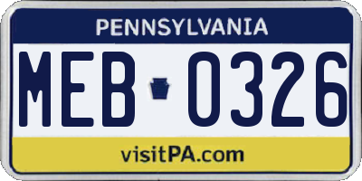 PA license plate MEB0326