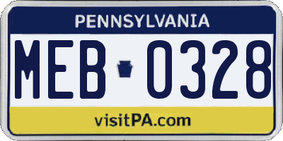PA license plate MEB0328