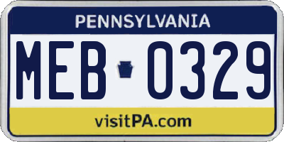 PA license plate MEB0329