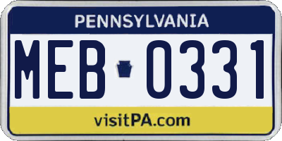 PA license plate MEB0331