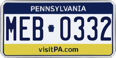 PA license plate MEB0332