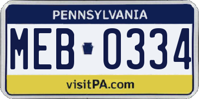 PA license plate MEB0334