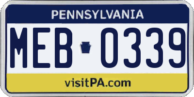 PA license plate MEB0339