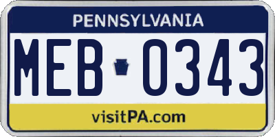 PA license plate MEB0343