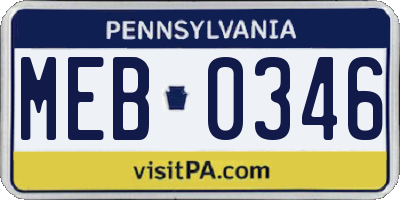 PA license plate MEB0346
