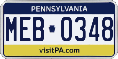 PA license plate MEB0348