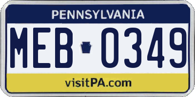 PA license plate MEB0349
