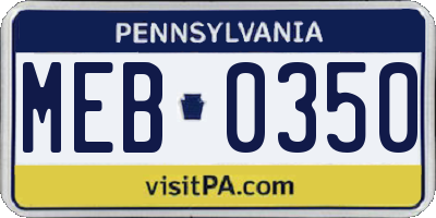 PA license plate MEB0350