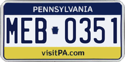 PA license plate MEB0351
