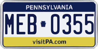 PA license plate MEB0355