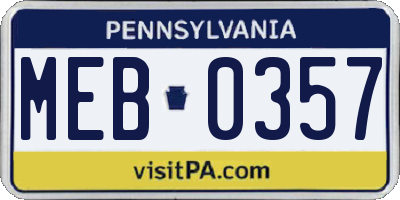 PA license plate MEB0357