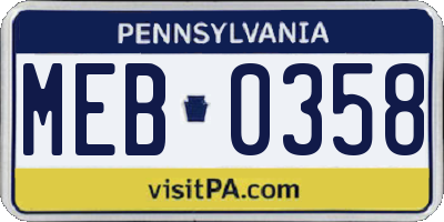 PA license plate MEB0358