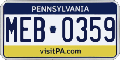 PA license plate MEB0359