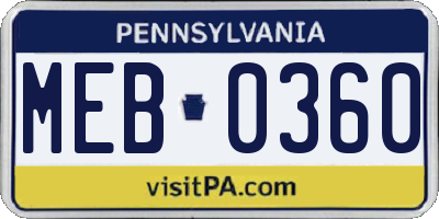 PA license plate MEB0360